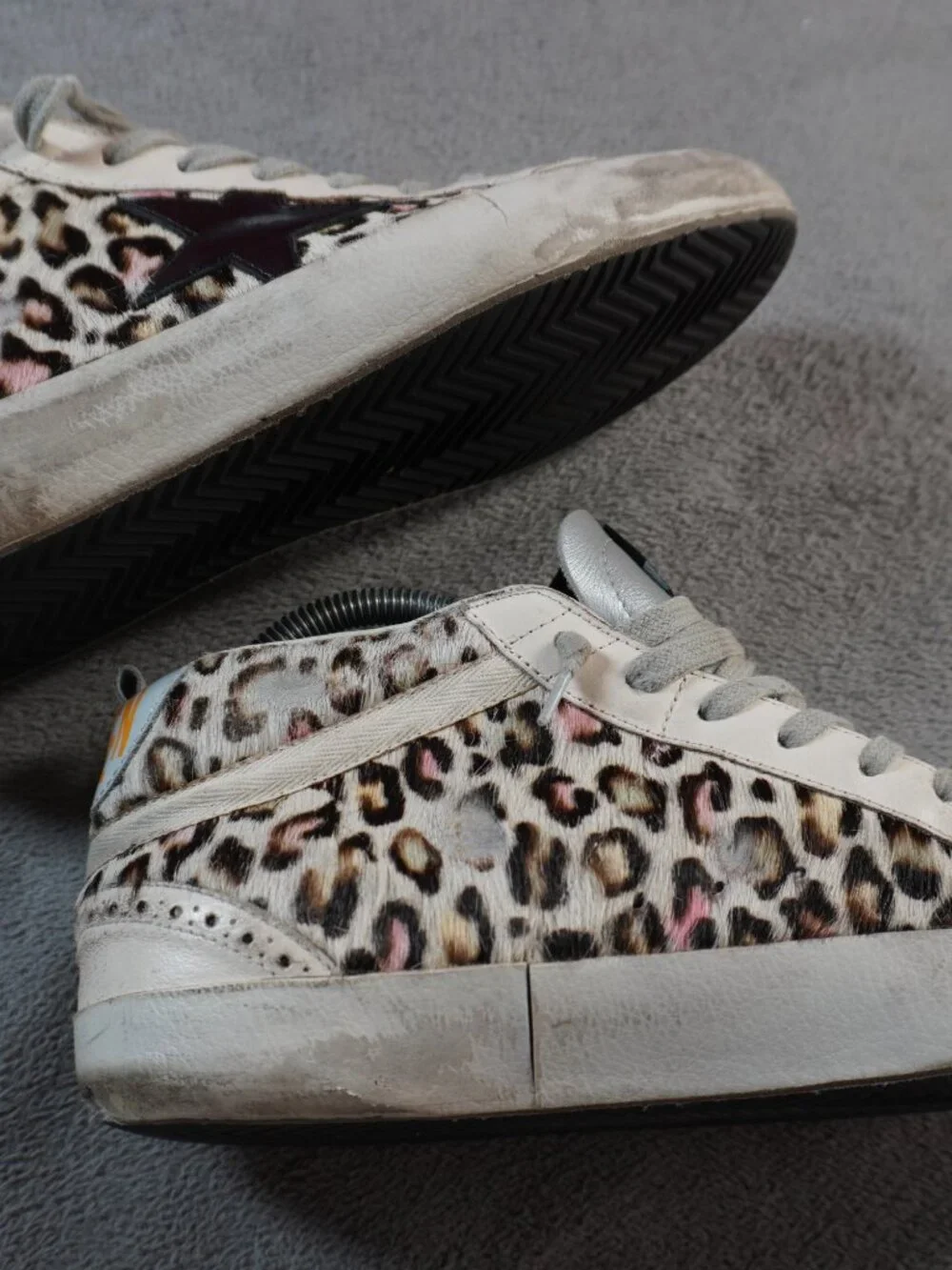 Golden Goose Deluxe Brand Shoes Womens Size 8 Beige Leopard Mid Top Sneakers